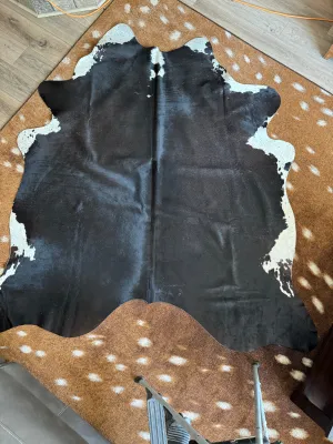 Black w/ White Brazilian Cowhide USA rug, patriotic rug