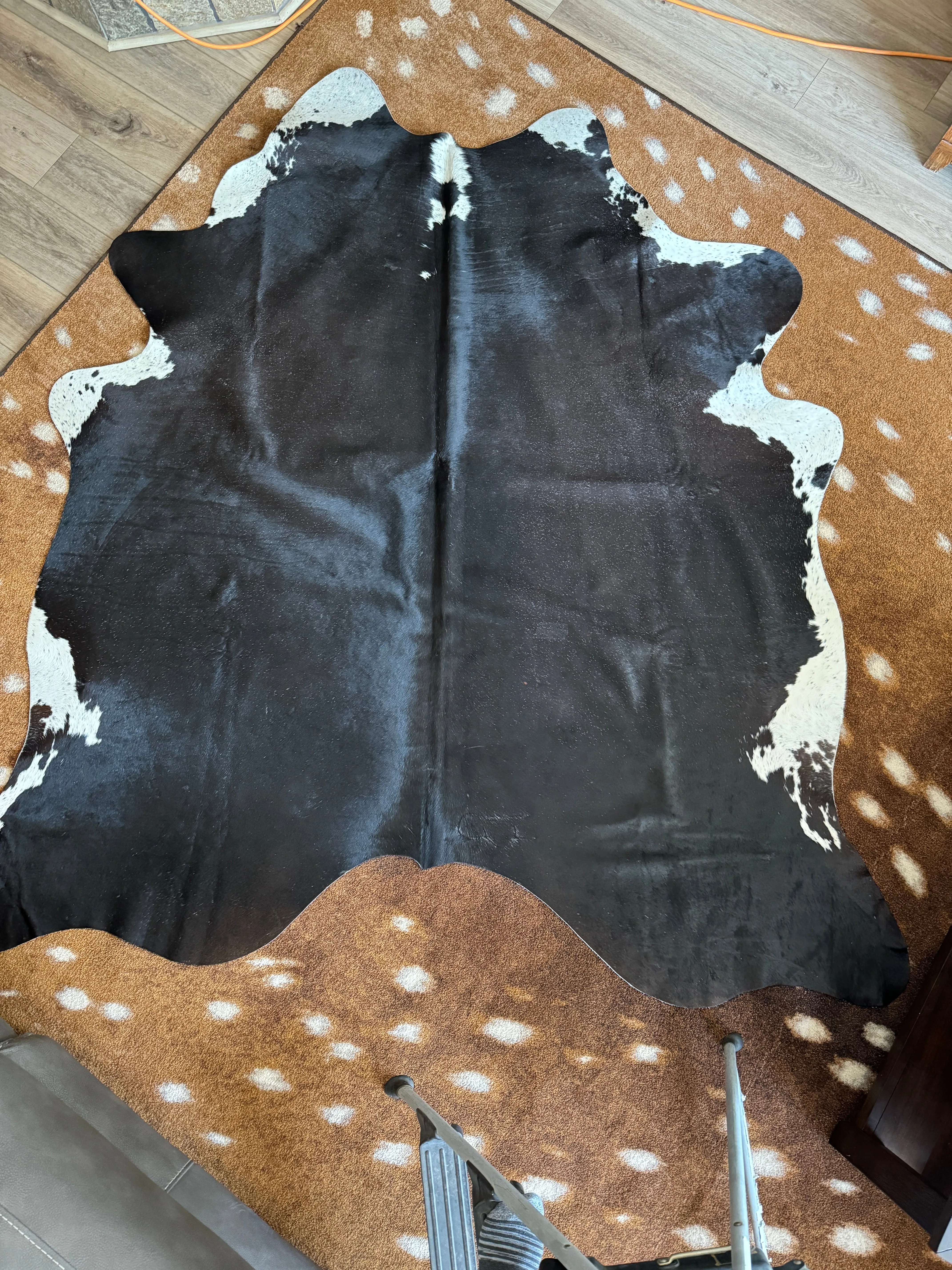 Black w/ White Brazilian Cowhide USA rug, patriotic rug