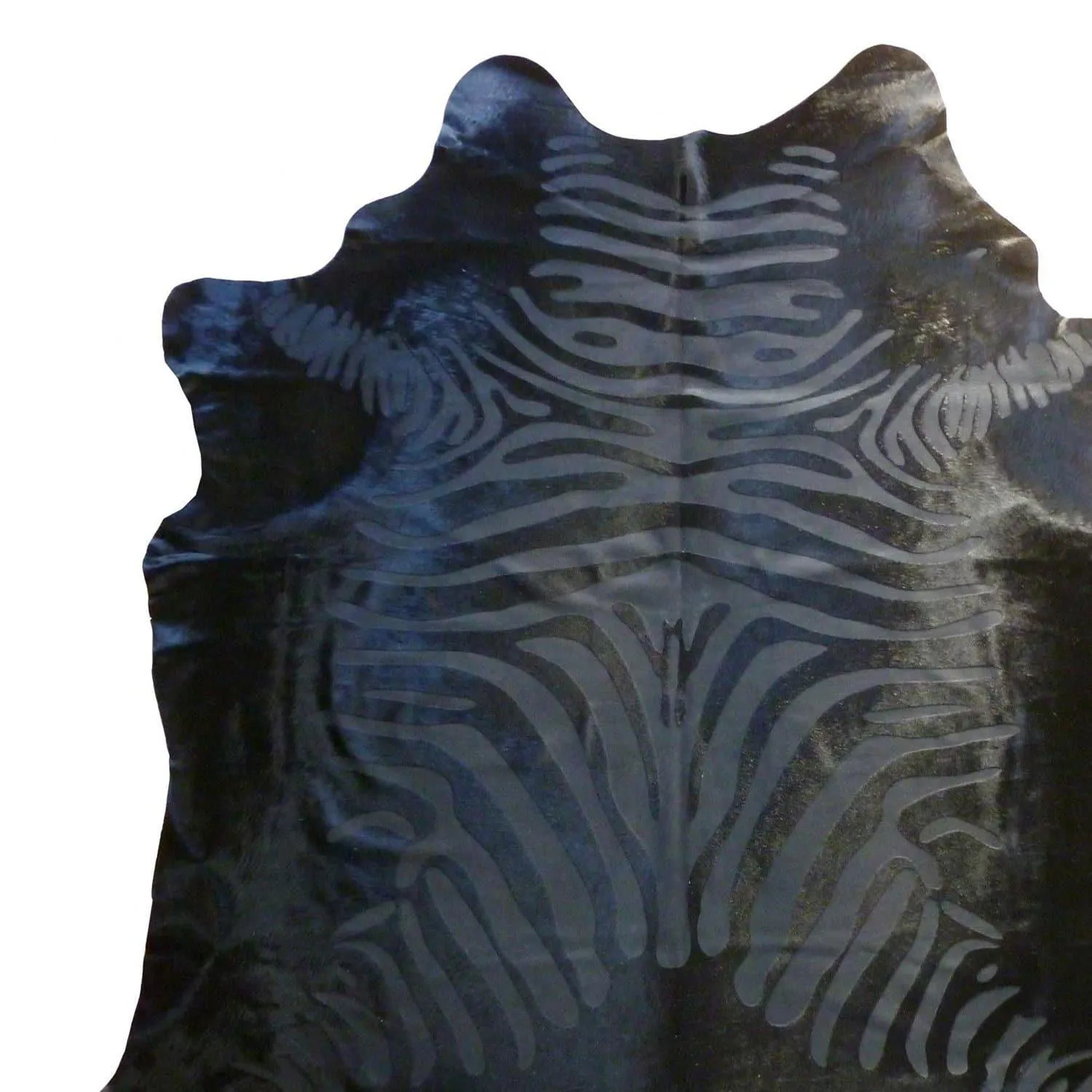 Black Zebra Etched Cowhide Rug