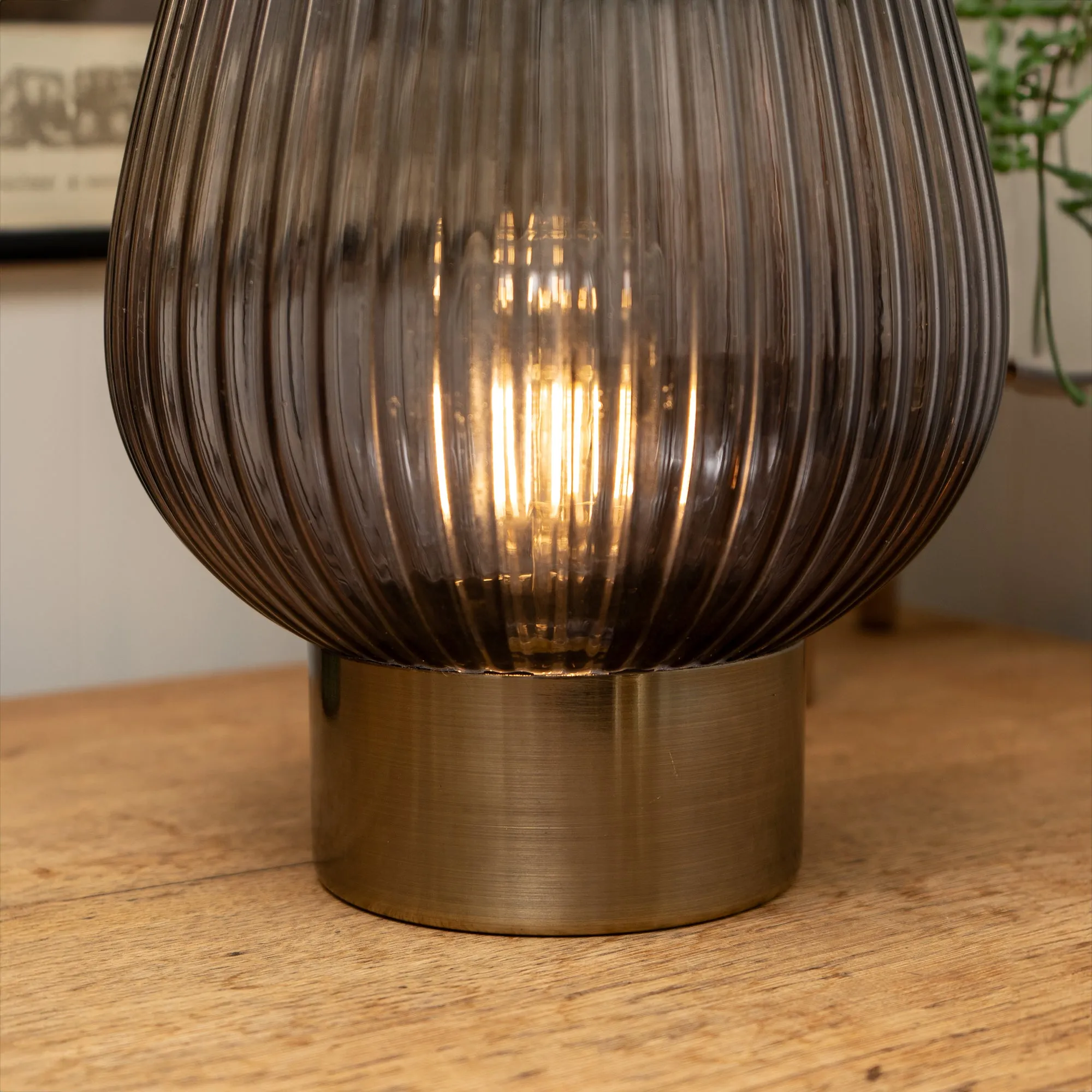 Blue, footed Glass LED table lamp,