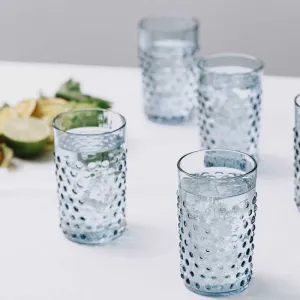 Bobble Set of 6 glass tumblers, Blue Smoke ceramic platter, appetizer tray
