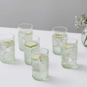 Bobble Set of 6 glass tumblers, Light Green ceramic platter, appetizer tray