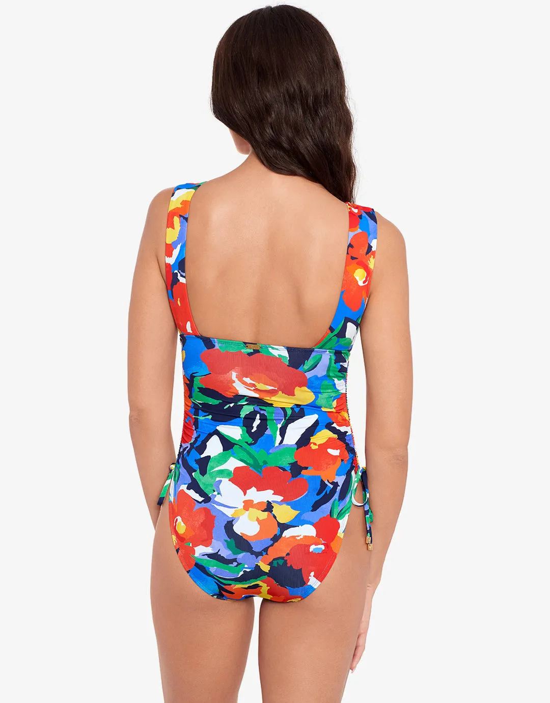 Bold Abstract Floral Ruched Plunge Swimsuit