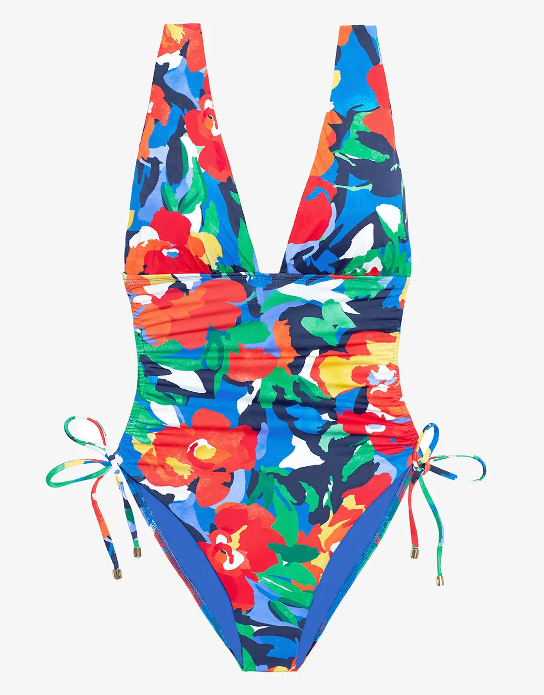 Bold Abstract Floral Ruched Plunge Swimsuit