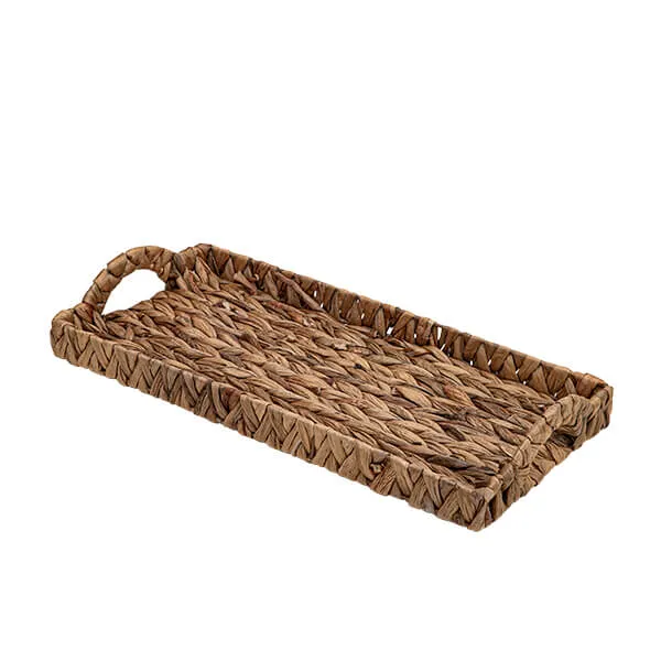 Brown Water Hyacinth Rectangular Tray with Handles
