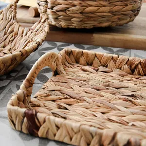 Brown Water Hyacinth Rectangular Tray with Handles kitchen essentials, utensils set