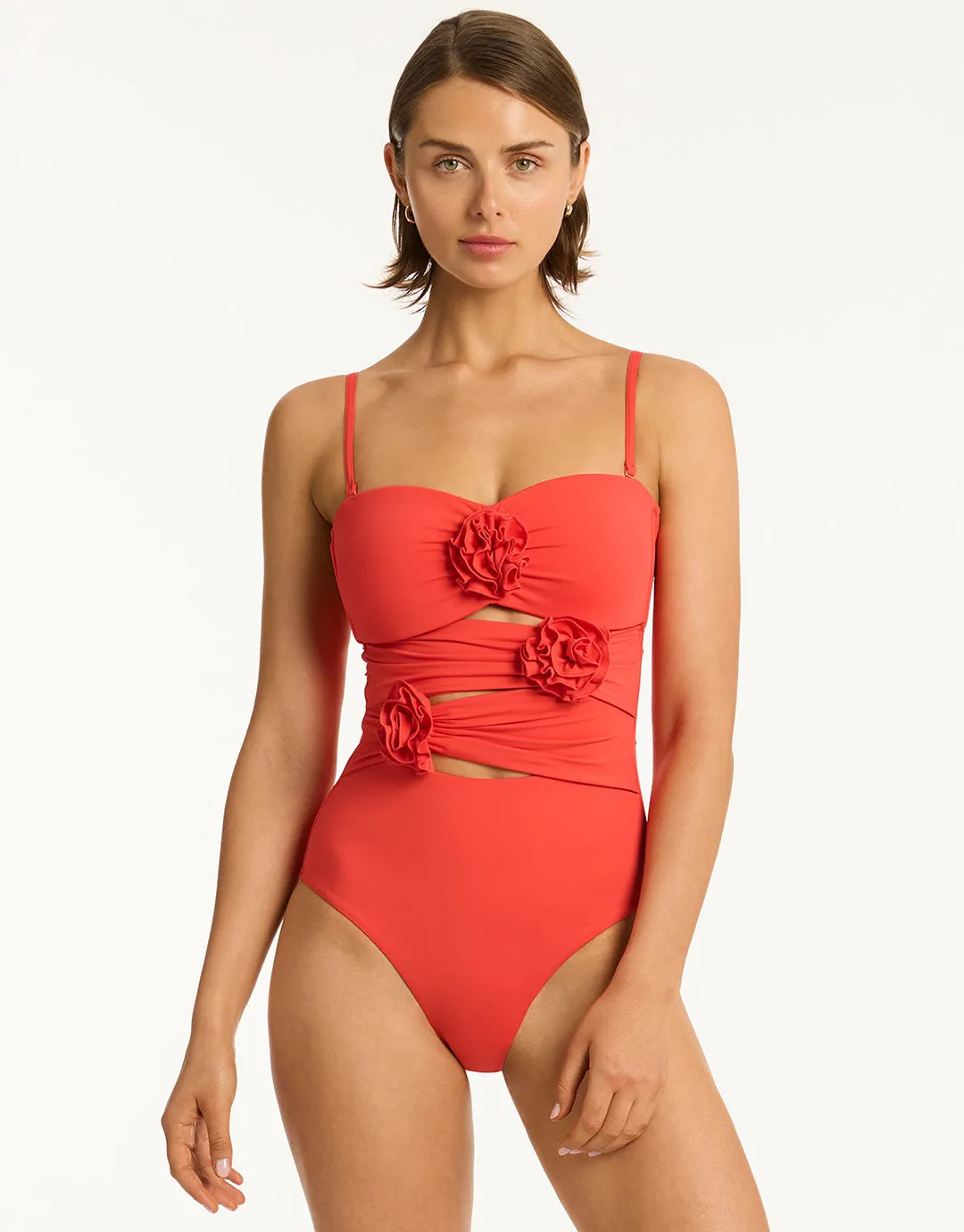 Casa Del Mar Flower Bandeau Swimsuit - Flame