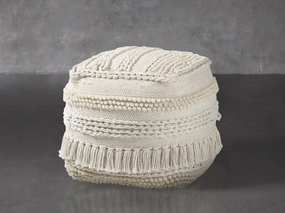 Charlie Ivory Shag Pouf