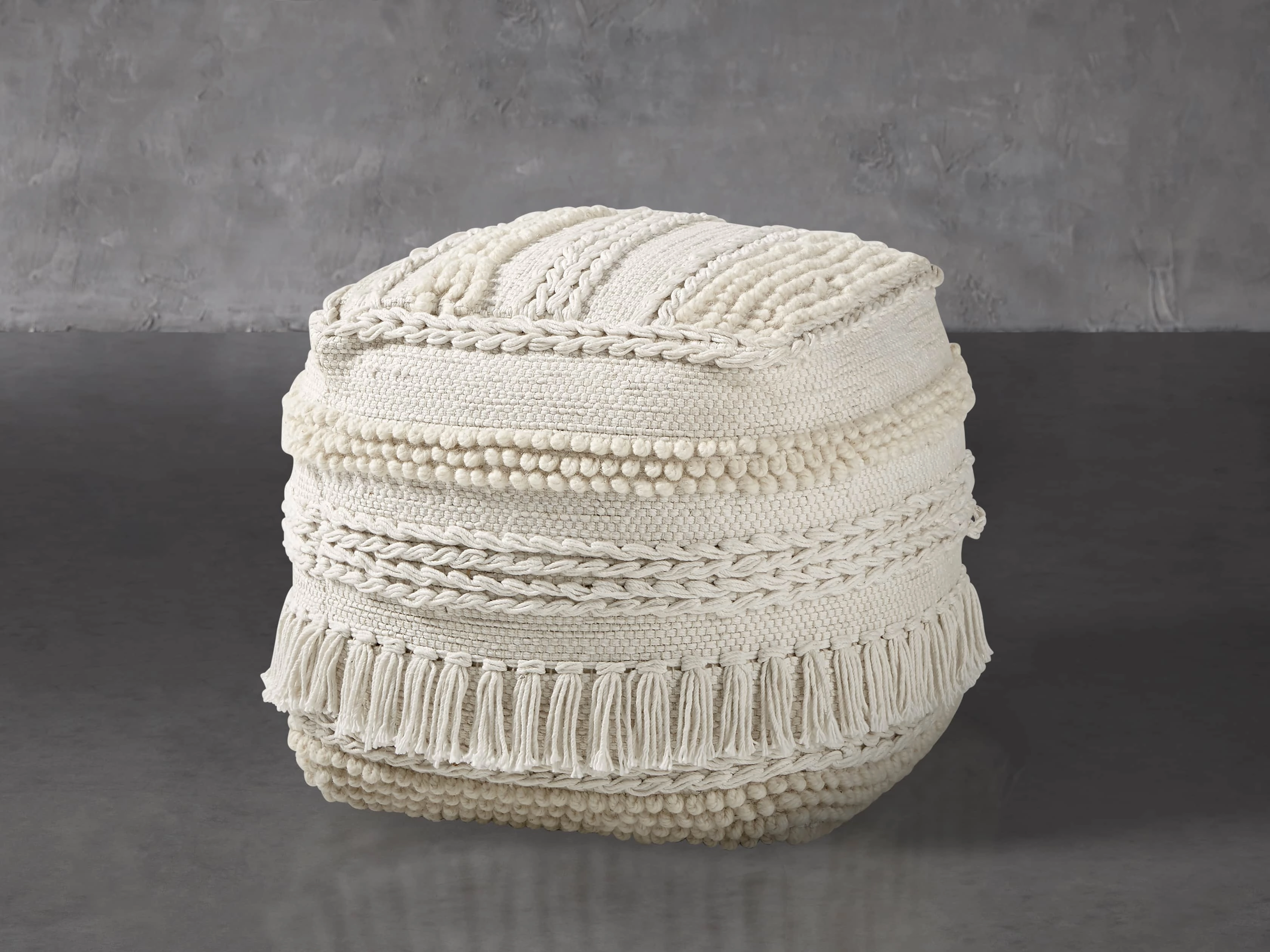 Charlie Ivory Shag Pouf