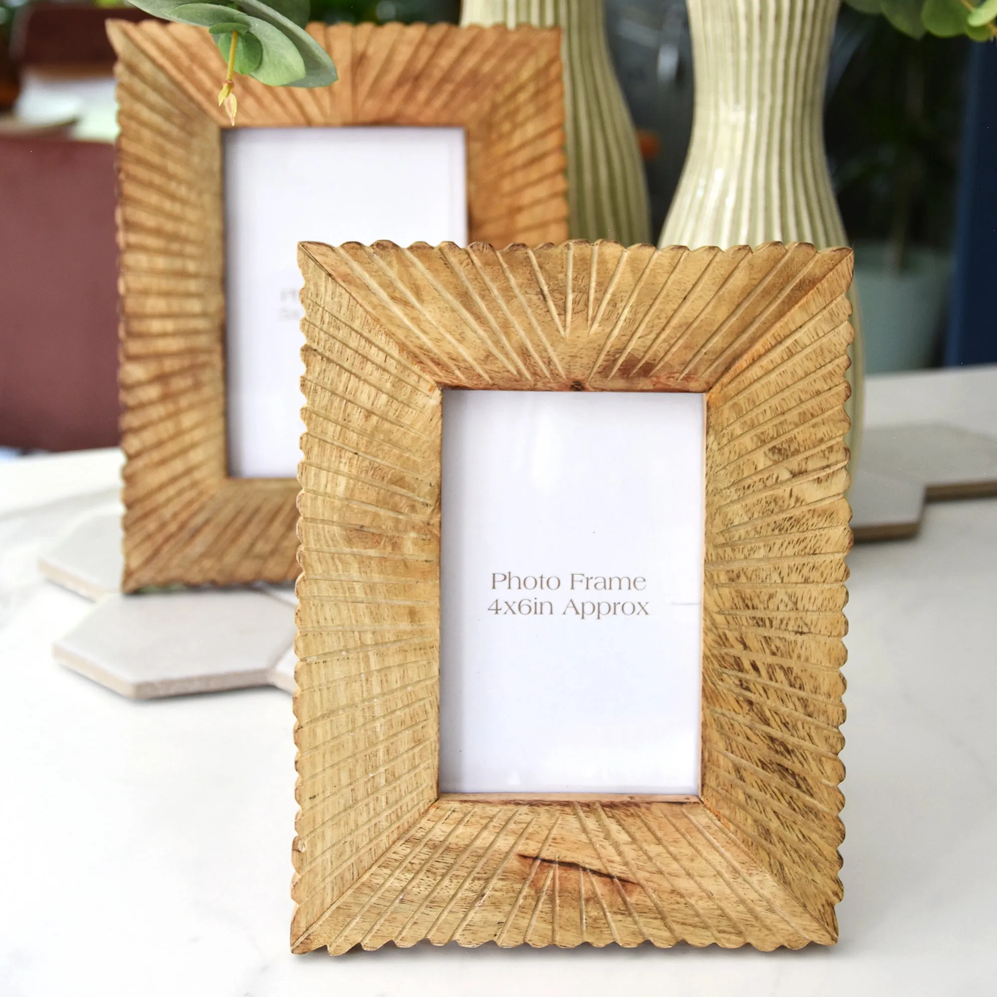 Charming 4x6" Mango Wood Photo Frame with Elegant Etched Lines kitchen essentials, utensils set