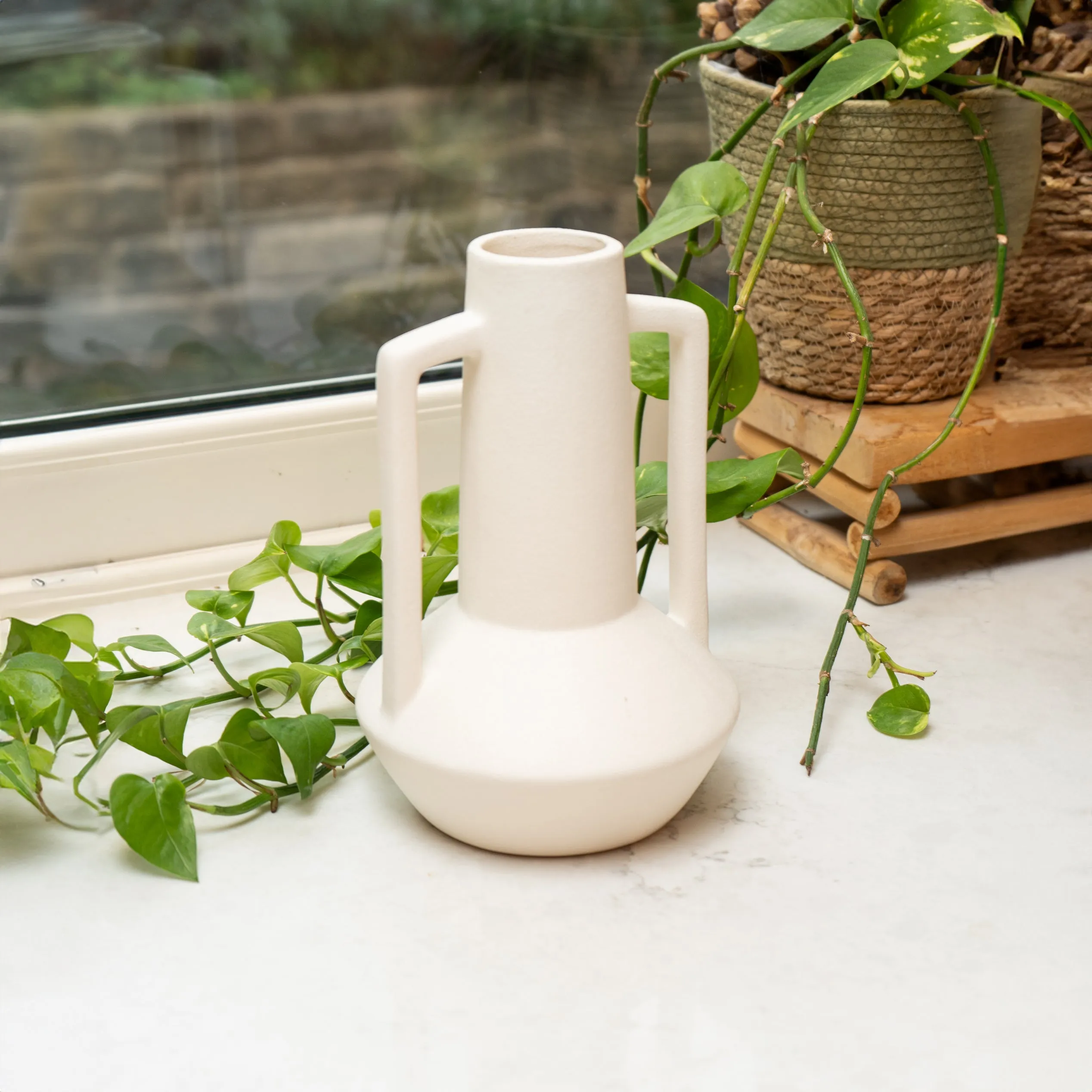 Charming Cream Bottle Vase with Elegant Handles