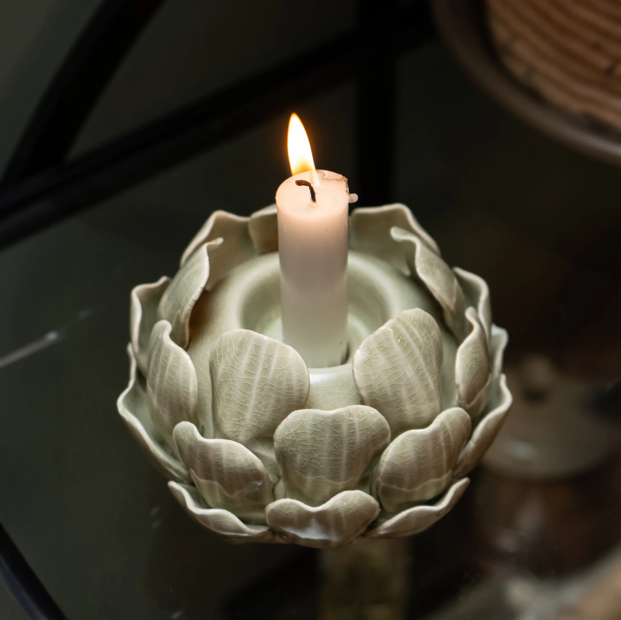 Charming Green Artichoke Candleholder