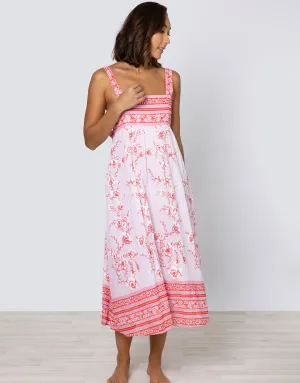 Cherry Blossom Tie Back Dress - Rose and Red