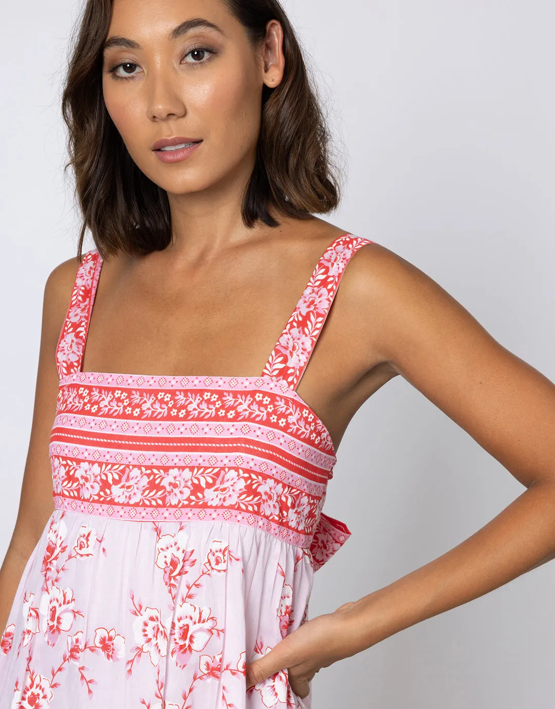 Cherry Blossom Tie Back Dress - Rose and Red