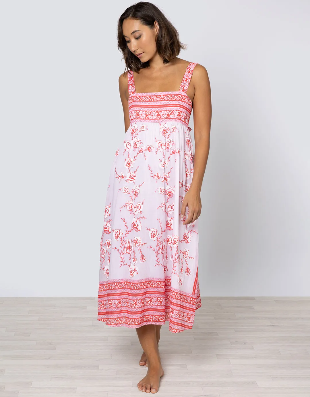 Cherry Blossom Tie Back Dress - Rose and Red