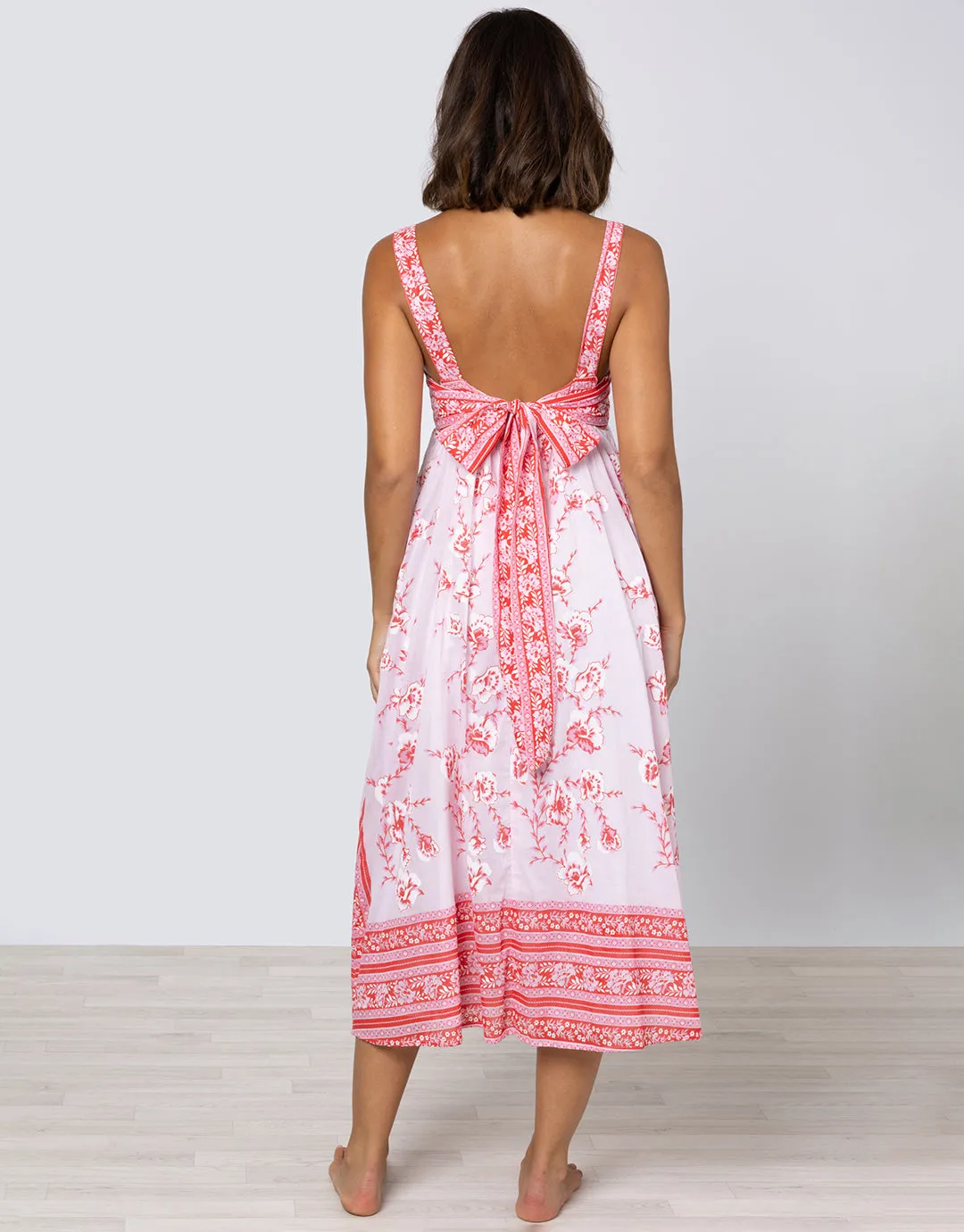Cherry Blossom Tie Back Dress - Rose and Red