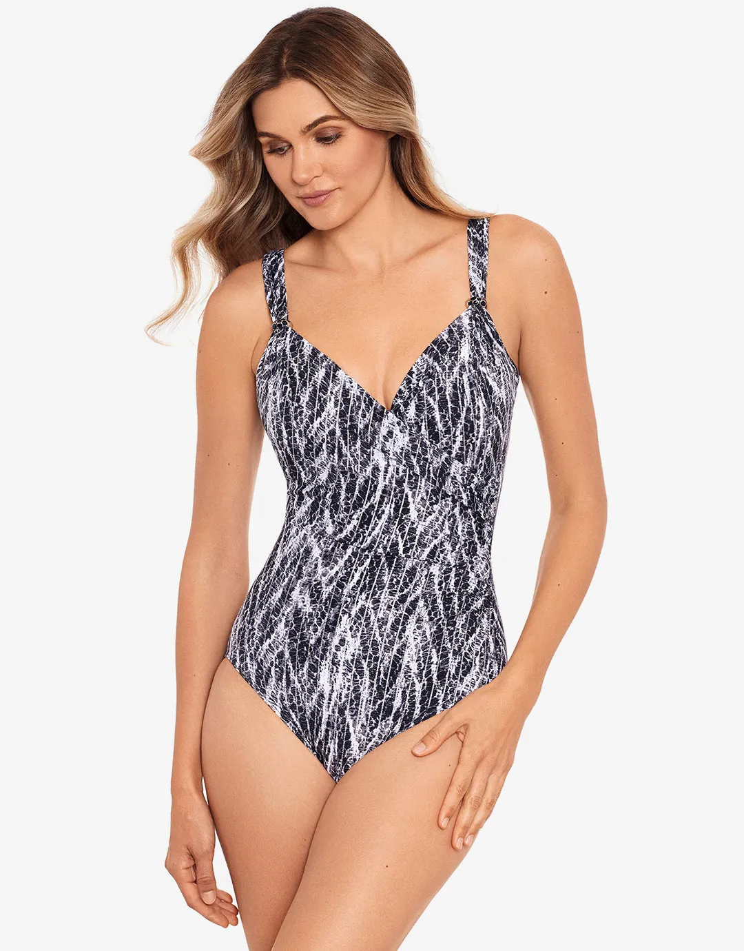 Chevron Python Siren Swimsuit - Silver Grey