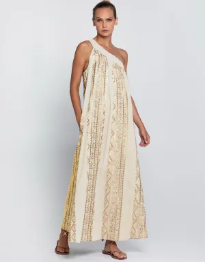 Classic Triangle Asymmetrical Maxi Dress - Natural and Gold
