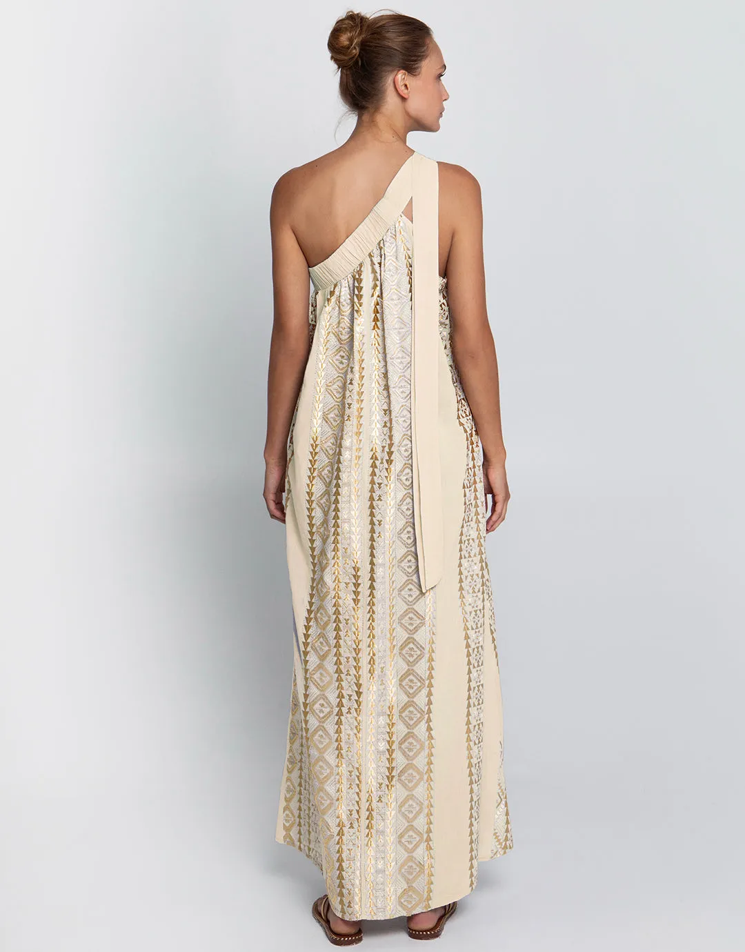 Classic Triangle Asymmetrical Maxi Dress - Natural and Gold