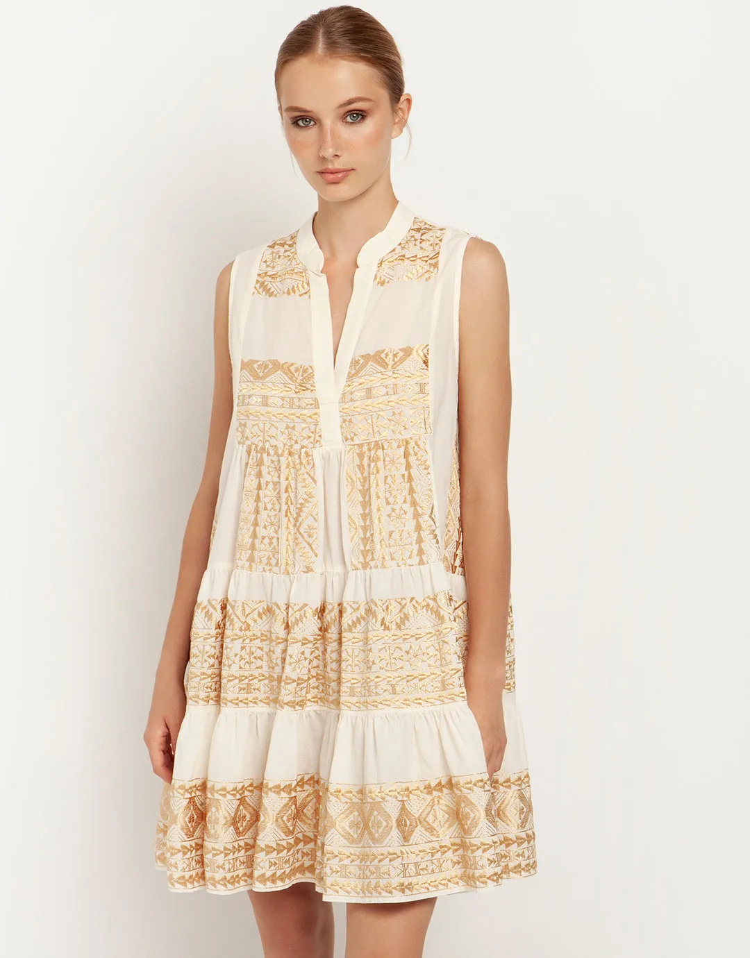 Classic Triangle Sleeveless Mini Dress - Natural and Gold