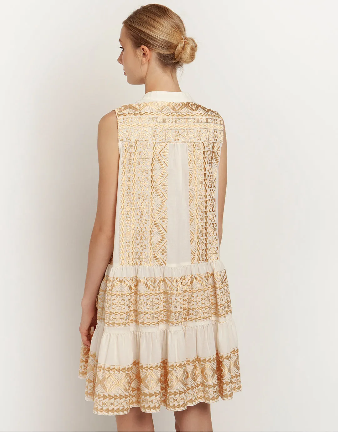 Classic Triangle Sleeveless Mini Dress - Natural and Gold