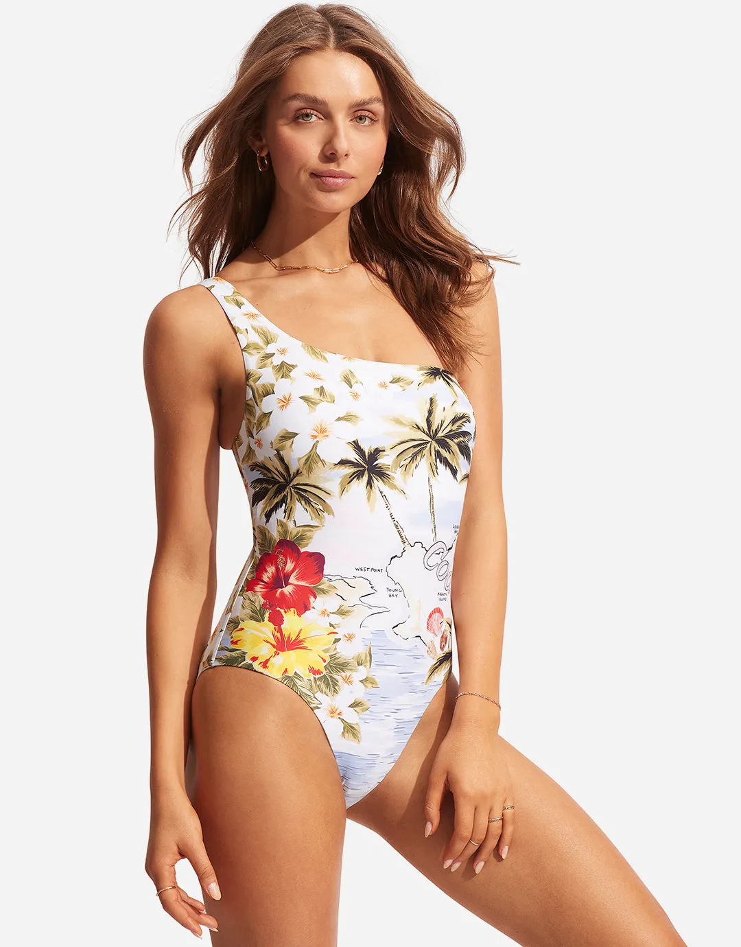 Coast to Coast One Shoulder Swimsuit - Powder Blue