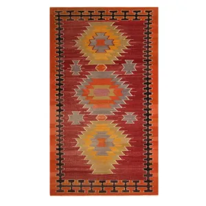Colorful Medallion Vintage Kilim Rug 9x6 sectional couch, U-shape sofa
