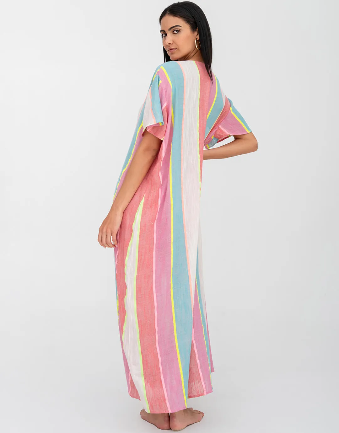 Contrast Bib Collar Kaftan - Multi