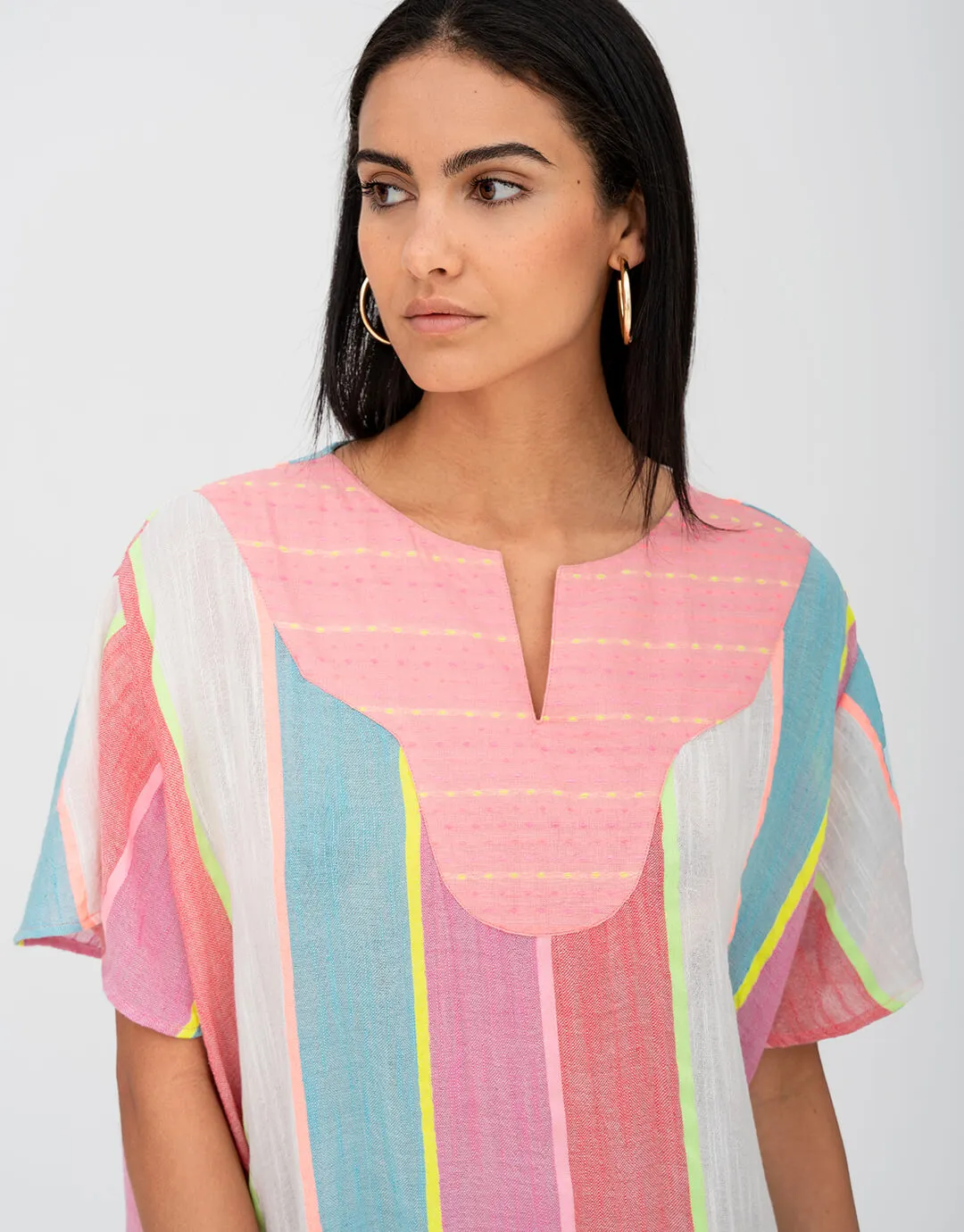 Contrast Bib Collar Kaftan - Multi