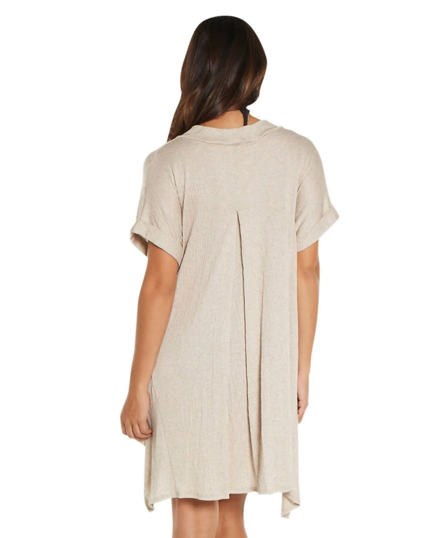Corbel V-Neck Shirt Dress In Taupe
