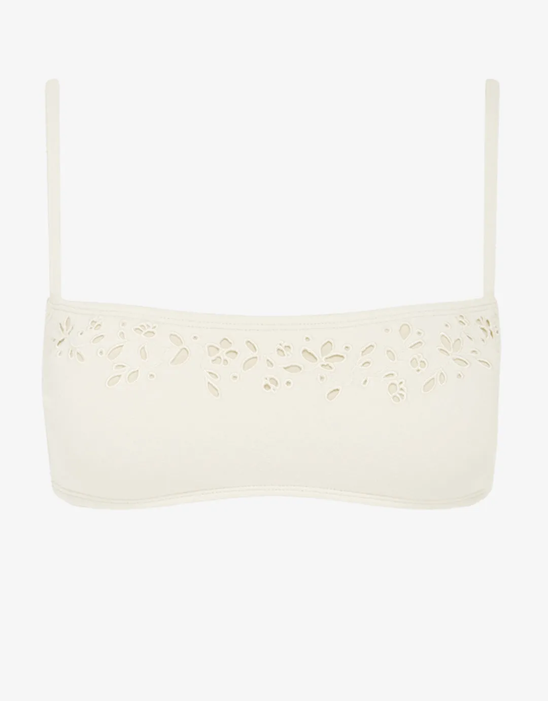 Creme Memoir Embroidered Bandeau Crop Bikini Top - White