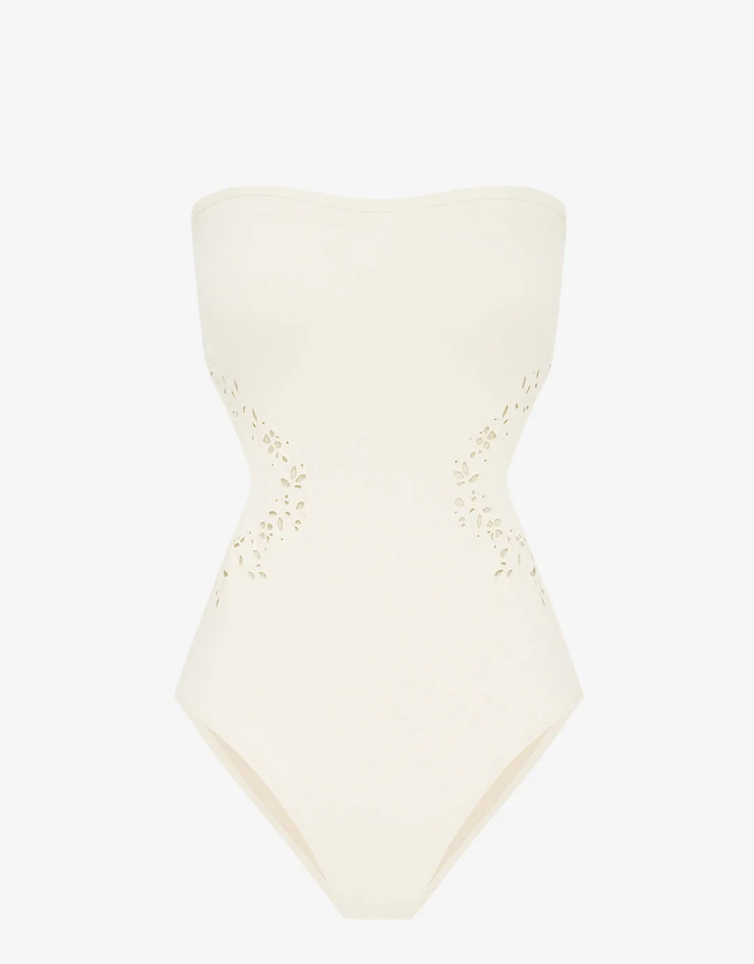 Creme Memoir Embroidered Strapless Swimsuit - White
