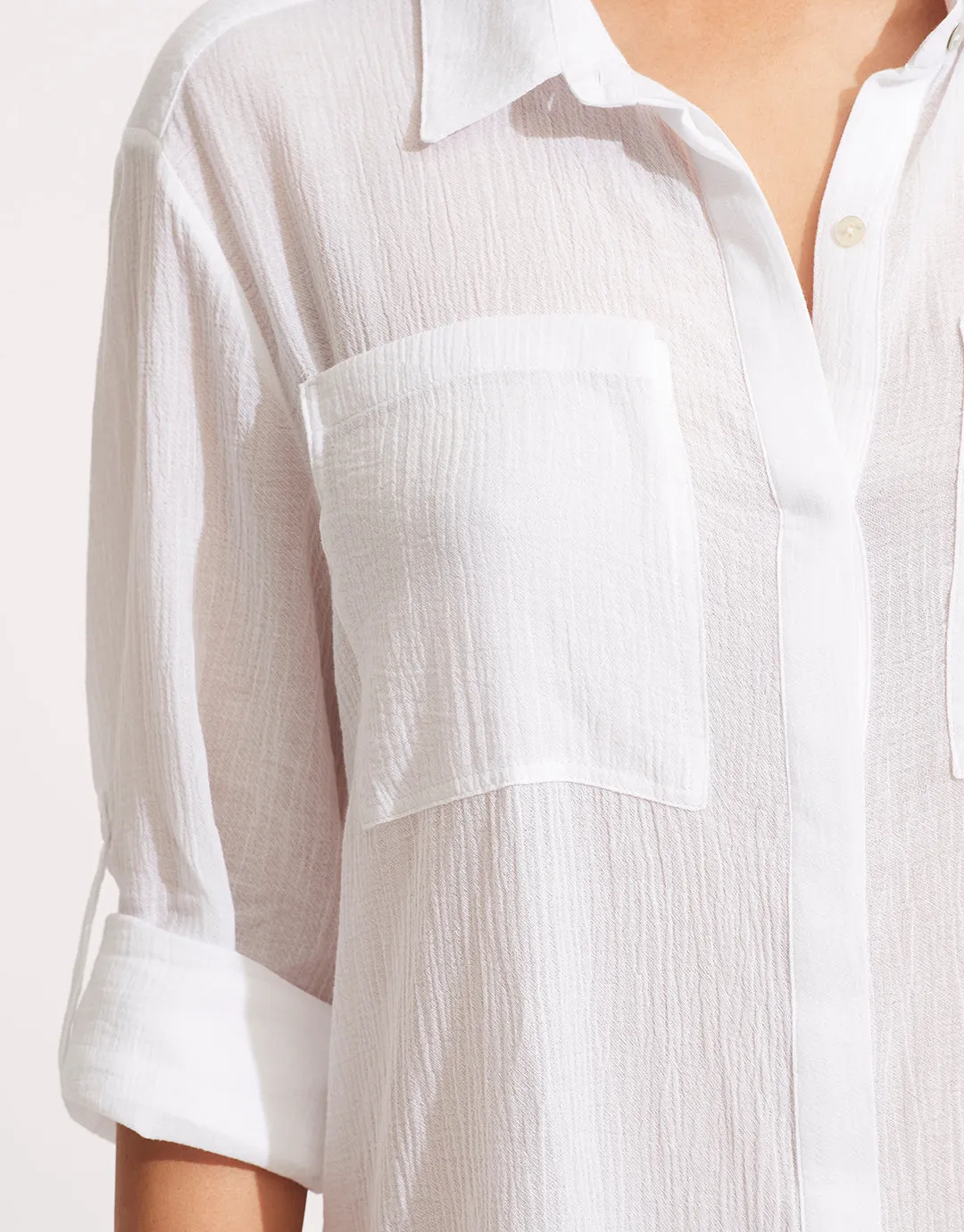 Crinkle Twill Beach Shirt - White