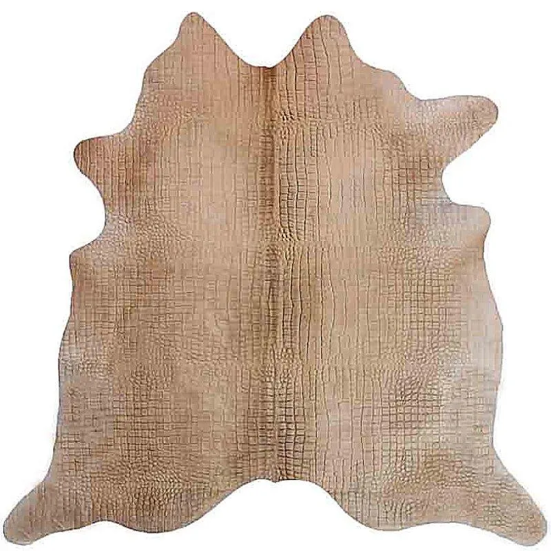 Croc Embossed Pattern on Natural Beige Cowhide fire pit, outdoor fire bowl