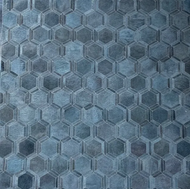 Custom Cowhide Honeycomb Blue Area Rug - Textured Luxury Accent USA rug, patriotic rug