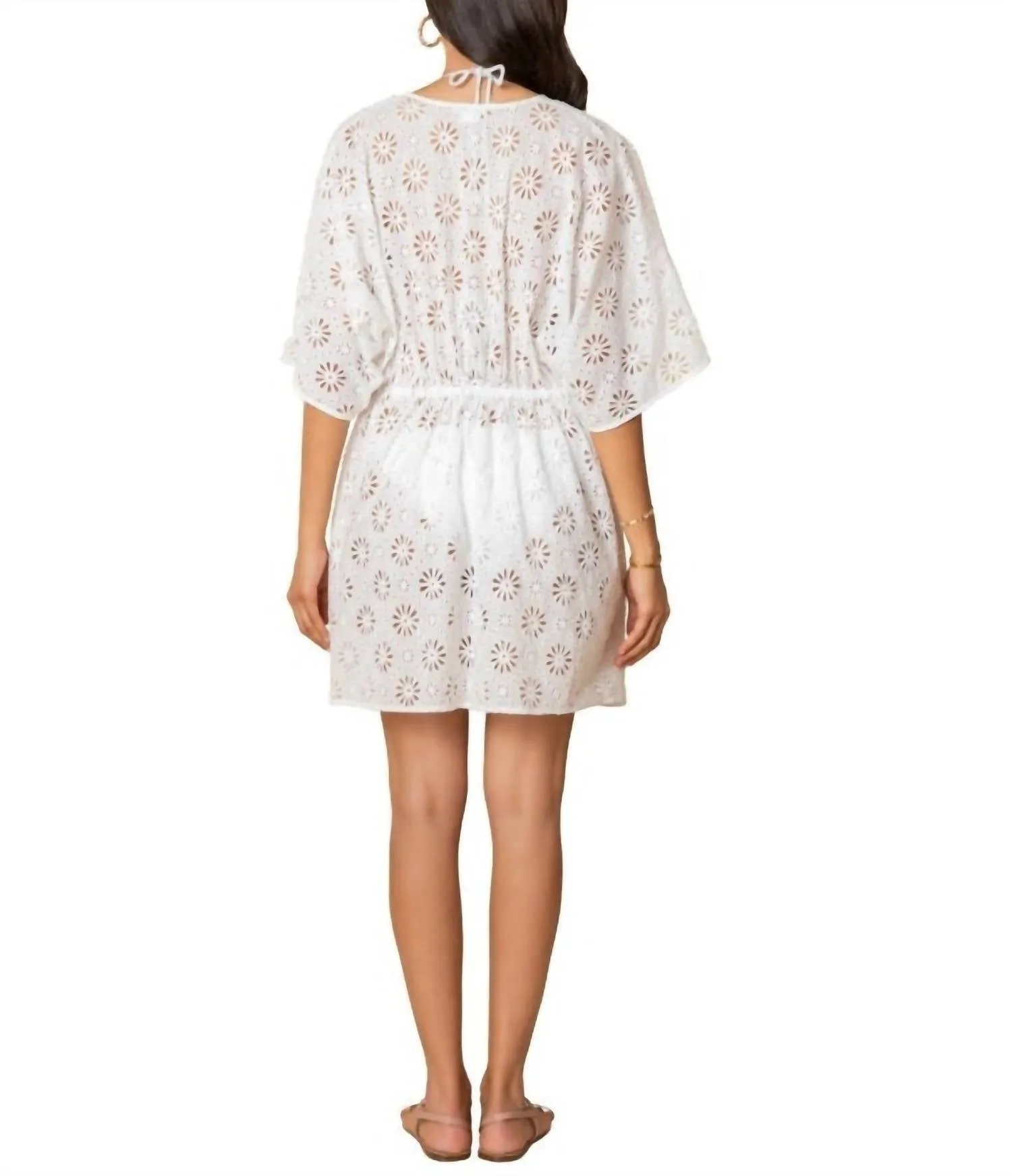 Daisy Eyelet Mini Caftan In White