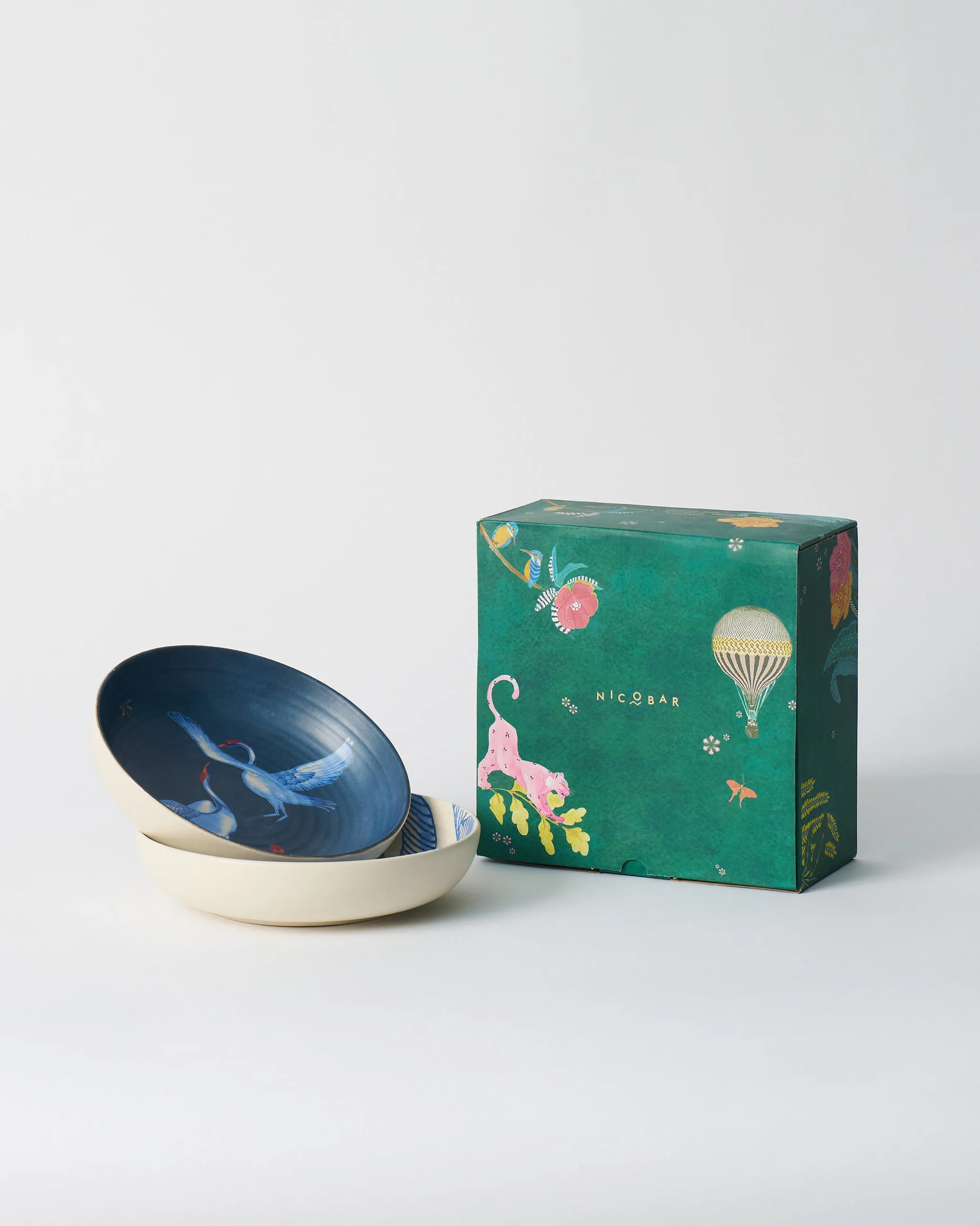 Dancing Crane Shallow Bowls - Set of 2