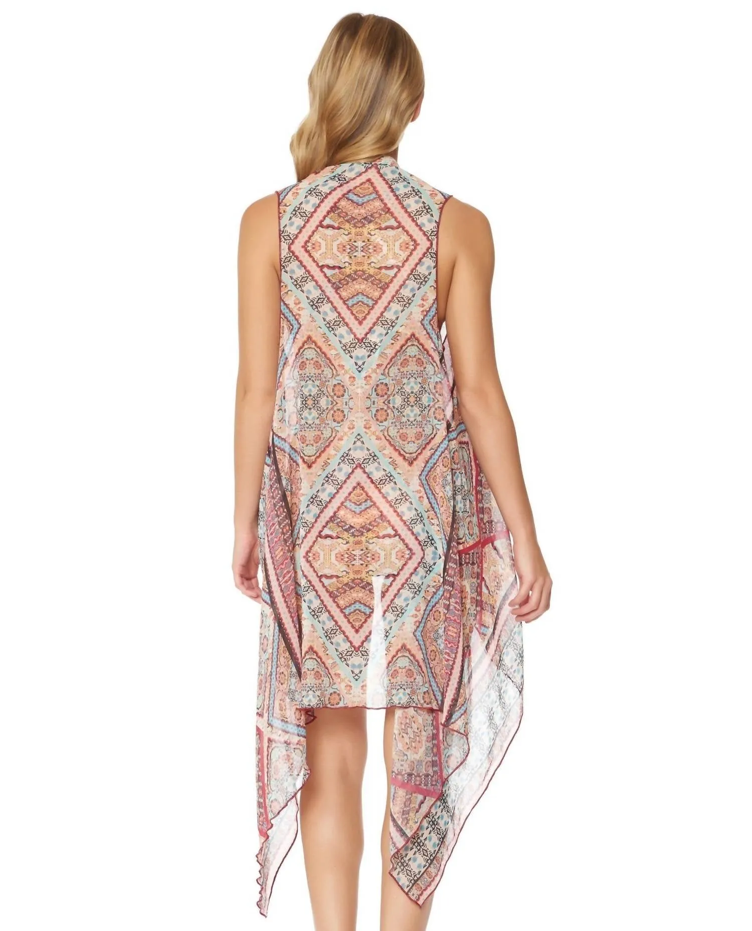 Day Tripper Chiffon Border Vest Cover Up In Pink
