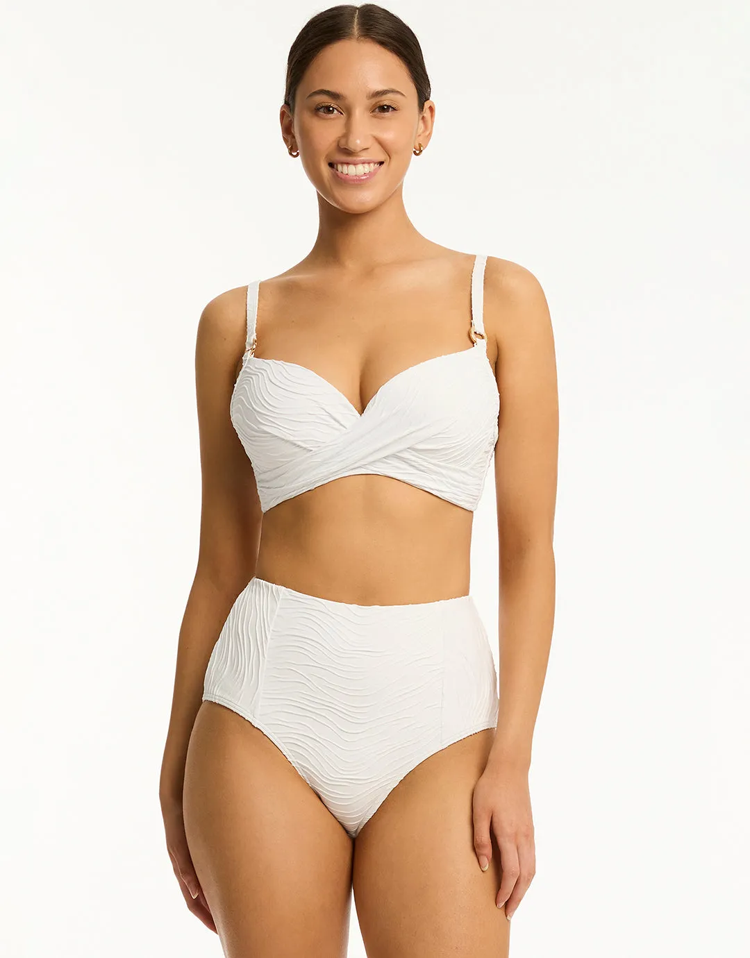 De Soleil Panelled High Waist Bikini Pant - White