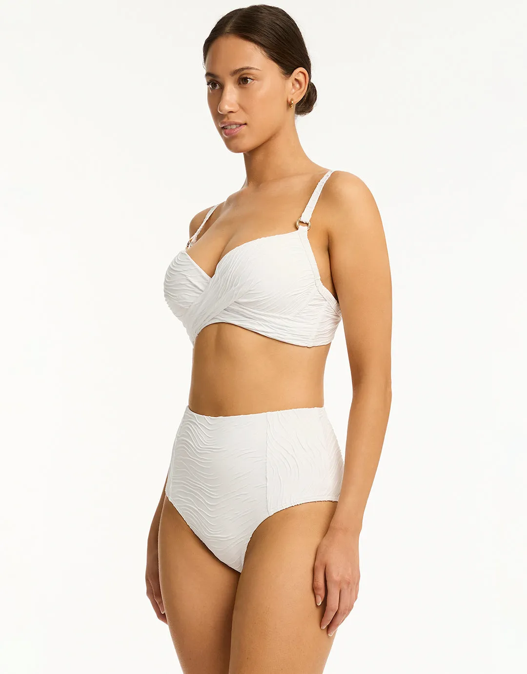 De Soleil Panelled High Waist Bikini Pant - White