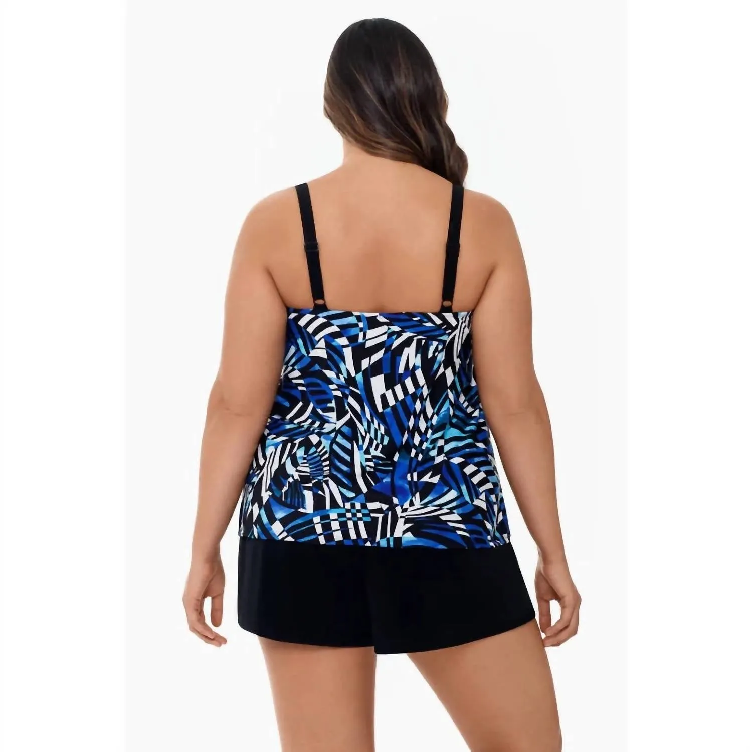 Digital Cortex Ruffle Faux Long Torso Shortini In Blue