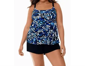 Digital Cortex Ruffle Faux Long Torso Shortini In Blue