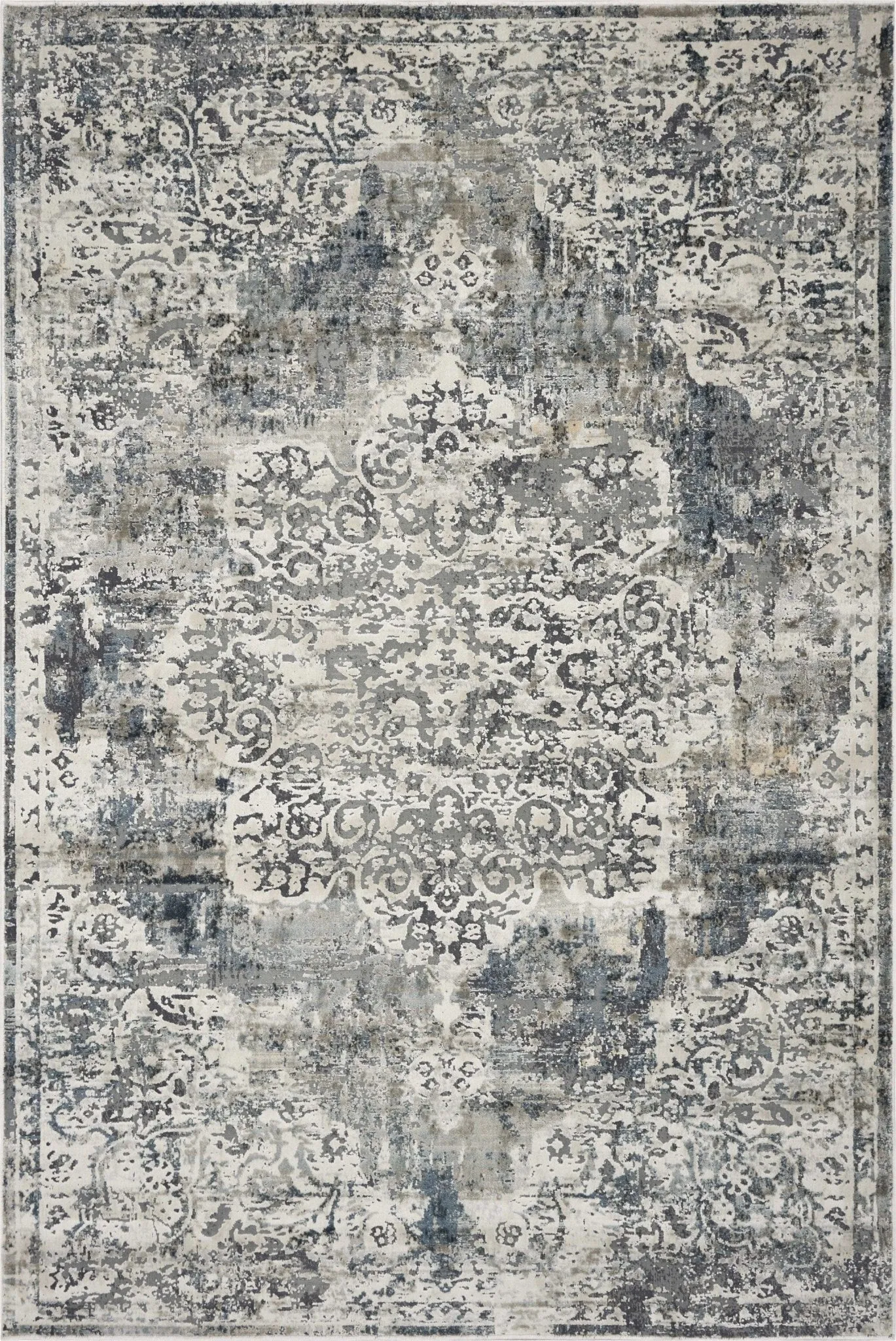 Distressed Grey Patterned Bentley Rug 3'x5' sectional couch, U-shape sofa