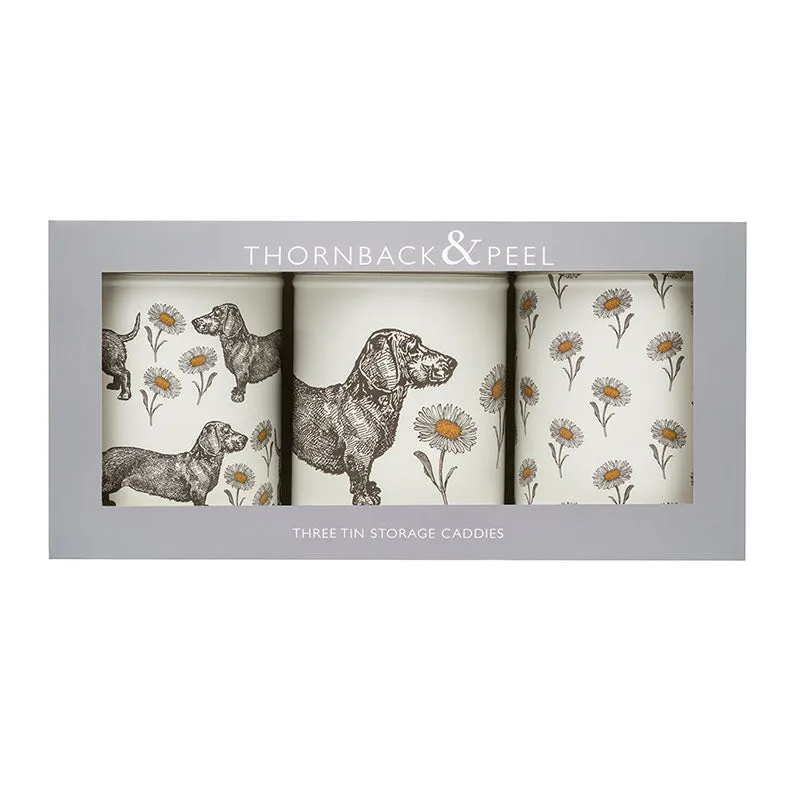 Dog & Daisy Set 3 Round Caddies, 11cm x 32cm x 15cm home accents, decorative items