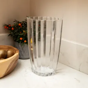 Elegant 24.5cm Clear Glass Vase with Charming Ridged Detail kitchen essentials, utensils set