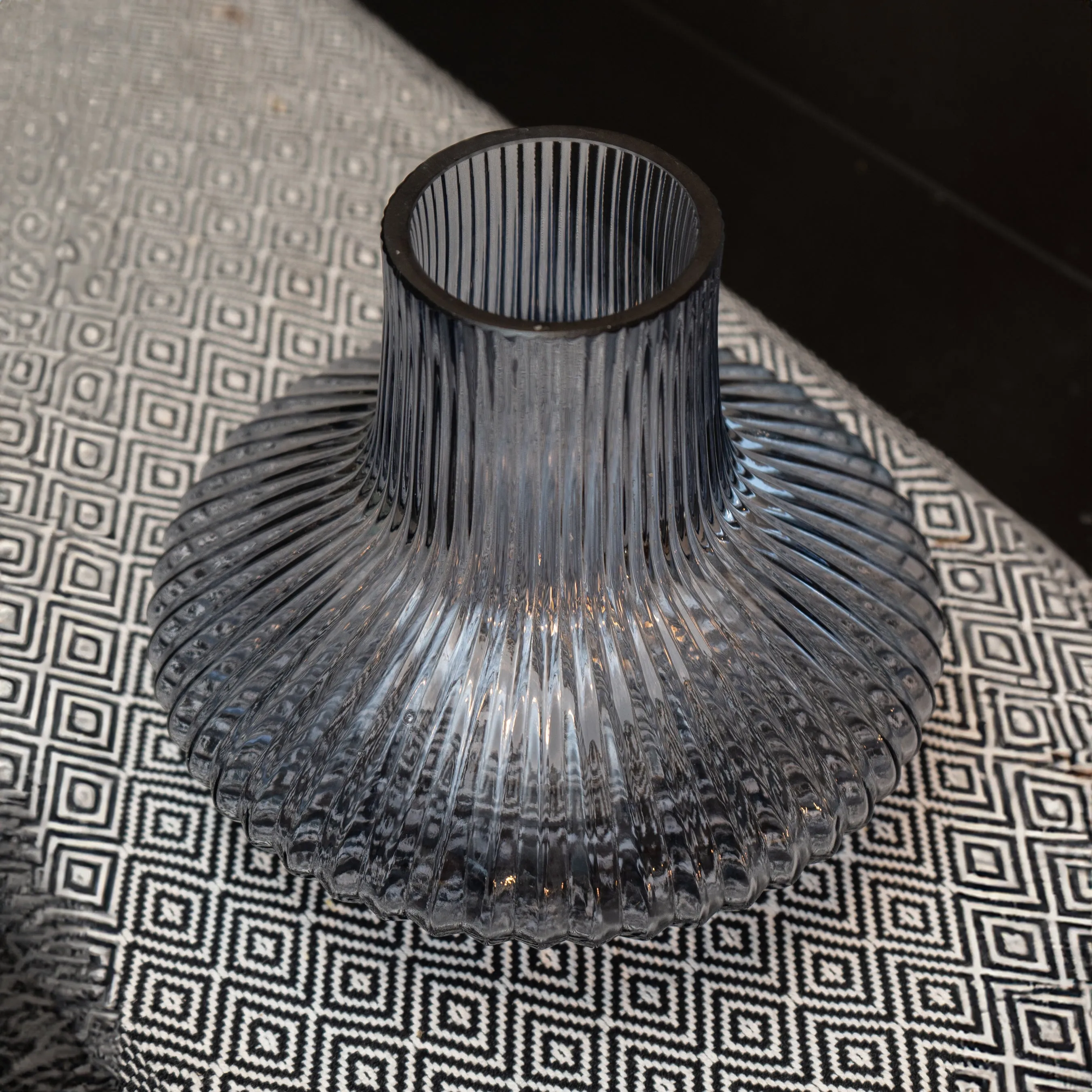 Elegant Blue Ridged Bottle Vase