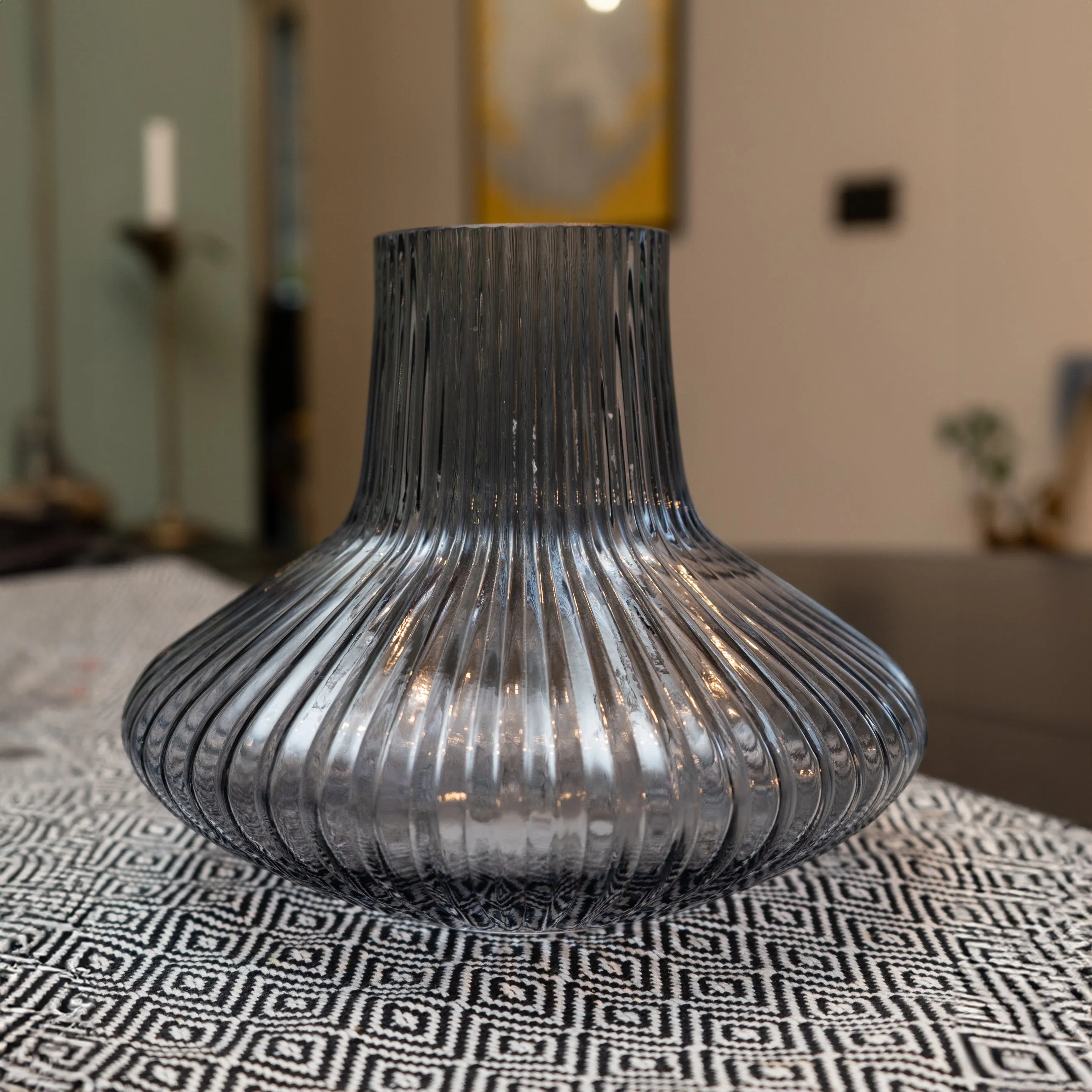 Elegant Blue Ridged Bottle Vase