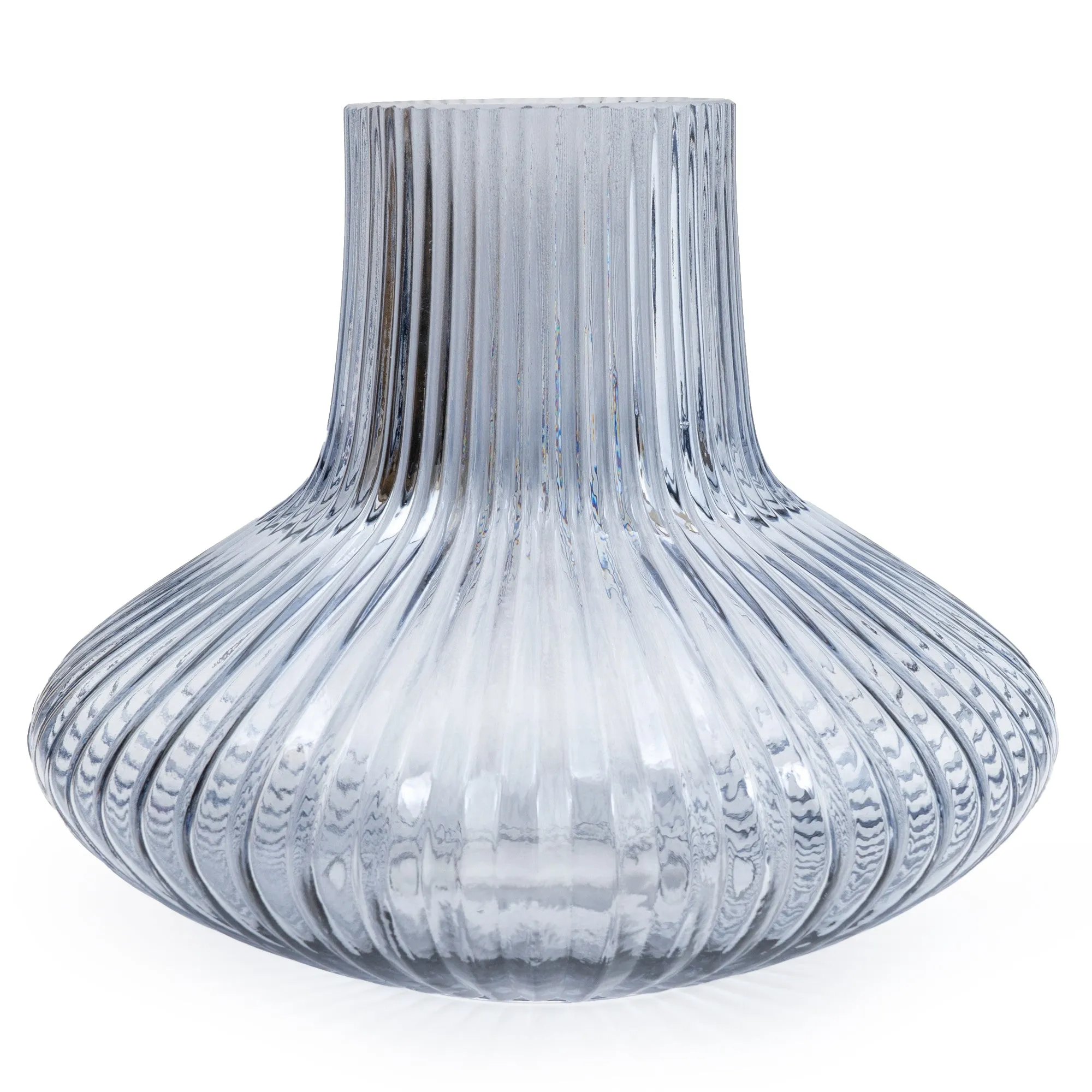 Elegant Blue Ridged Bottle Vase