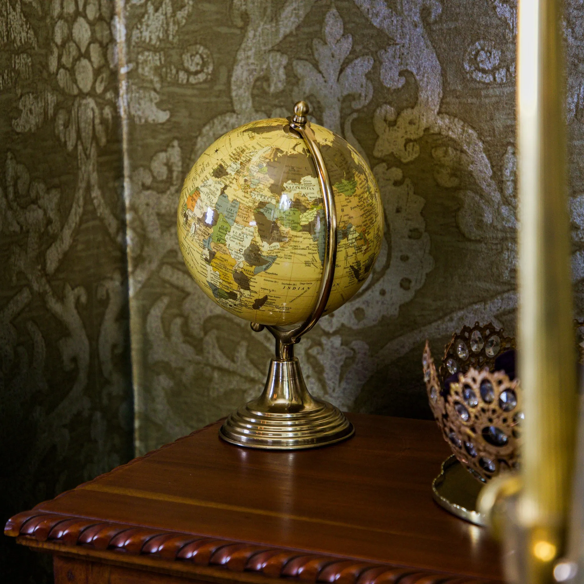 Elegant Cream & Gold World Globe