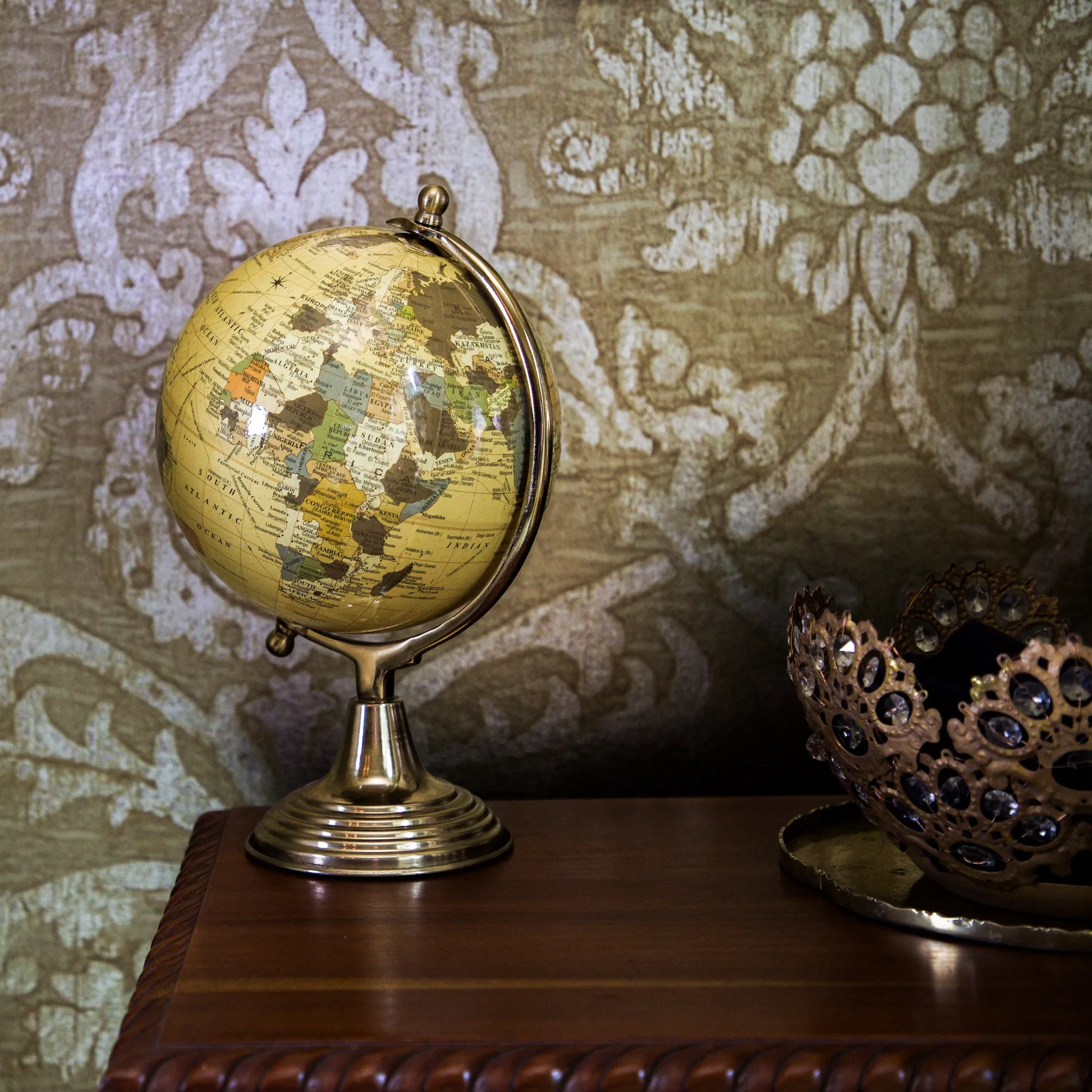 Elegant Cream & Gold World Globe